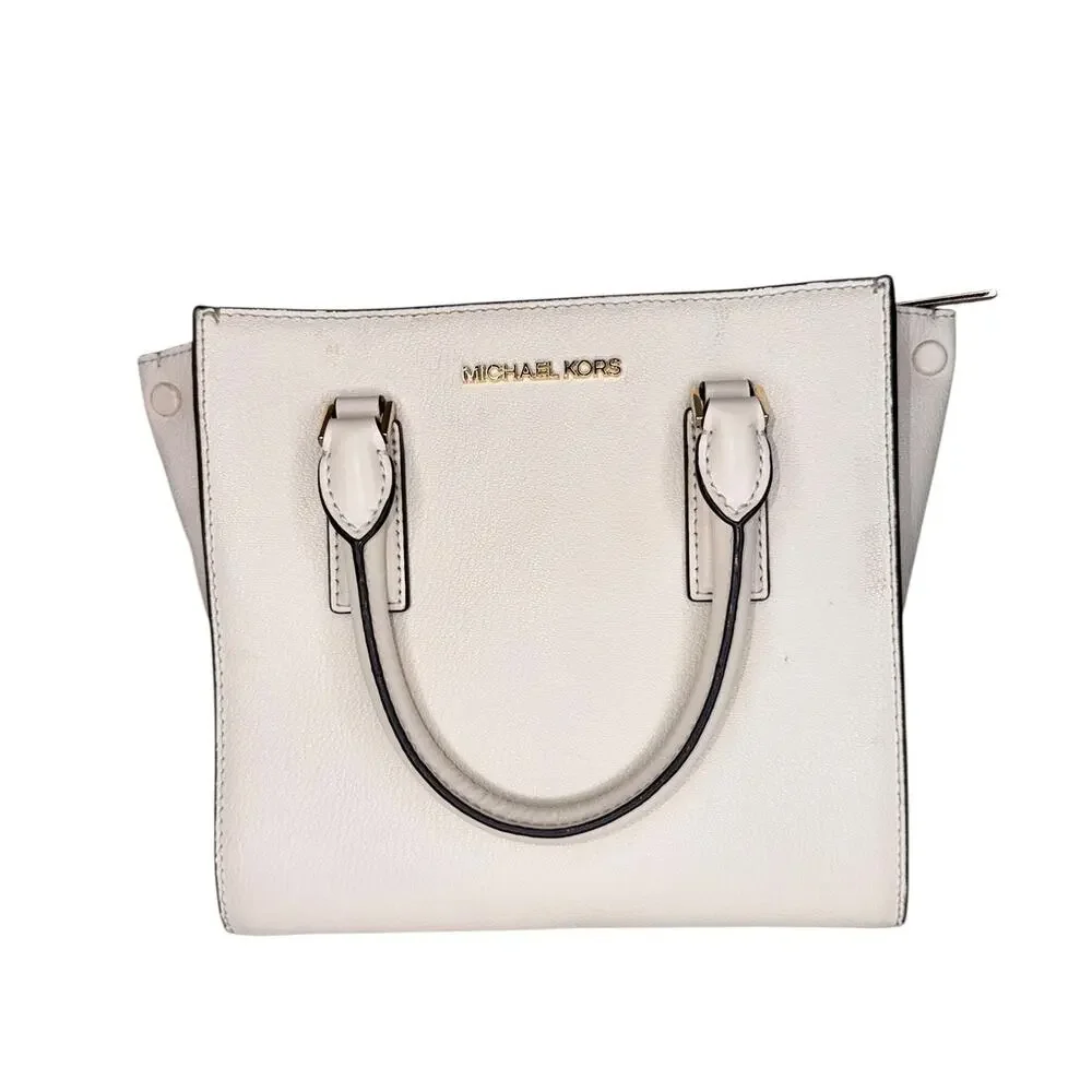Michael Kors Ivory Pebbled Leather Purse Handbag Crossbody Square Satchel - Picture 2 of 11